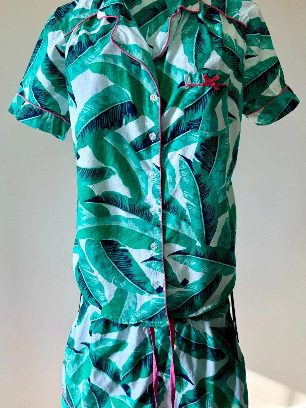Liz Claiborne - 2-Piece Tropical Palm Print Cotton Pajama Set - S